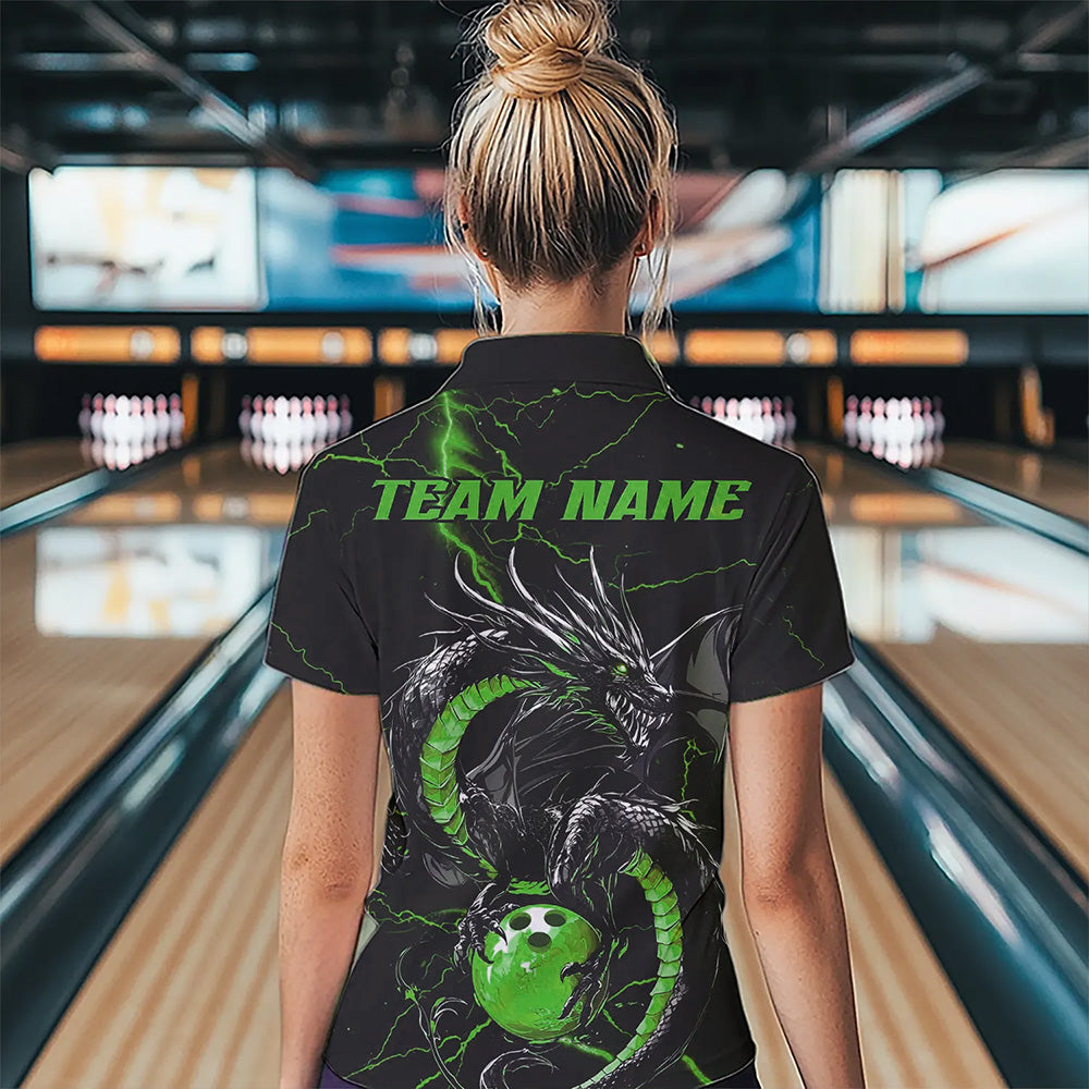 Black And Green Custom Dragon Bowling Womens Quarter-Zip Shirt, Dragon Bowling League Shirt IPHW8689