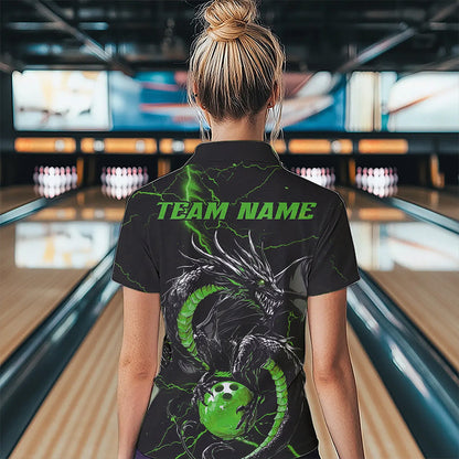 Black And Green Custom Dragon Bowling Womens Quarter-Zip Shirt, Dragon Bowling League Shirt IPHW8689
