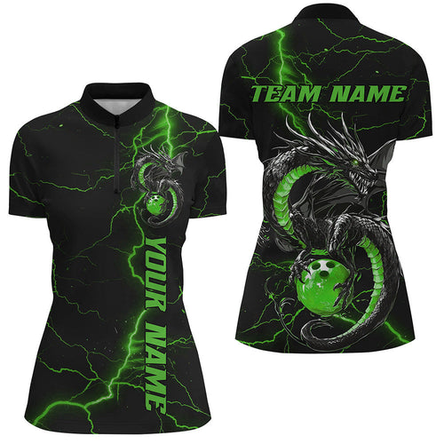 Black And Green Custom Dragon Bowling Womens Quarter-Zip Shirt, Dragon Bowling League Shirt IPHW8689