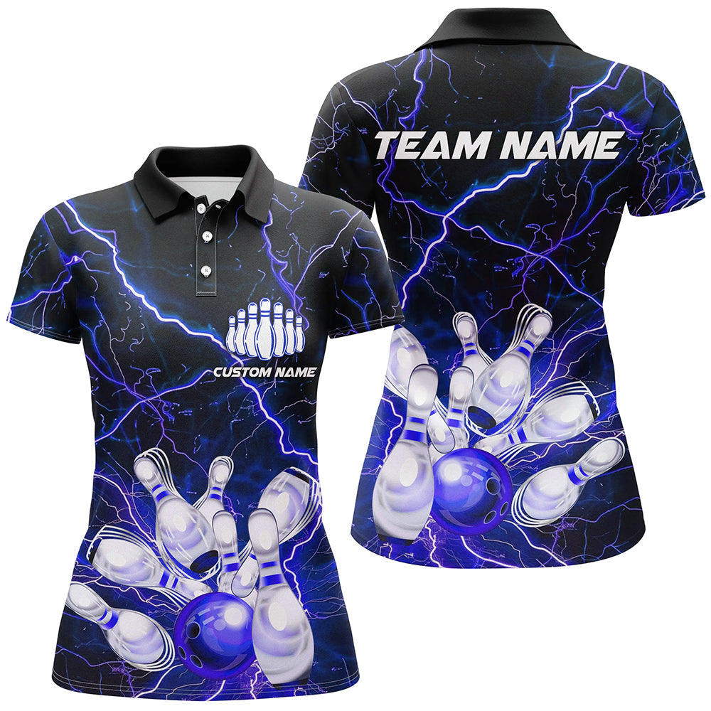 Blue Thunder Lightning Custom Strike Ladies Bowling Team Shirts, Ladies Bowling Jerseys IPHW6176