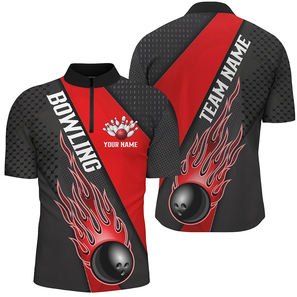 Red Flame Bowling Ball Custom Bowling Shirts For Men And Women, Bowling Team Jerseys IPHW6183