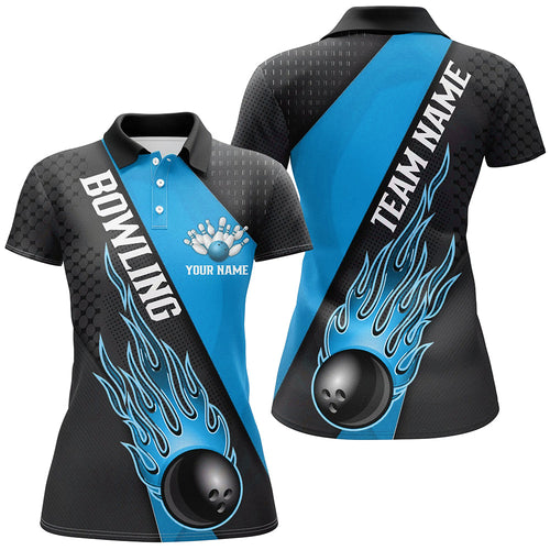 Blue Flame Bowling Ball Custom Bowling Shirts For Women, Bowling Team Jerseys IPHW6184