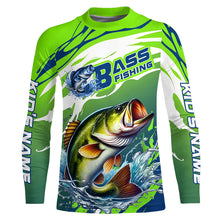 Load image into Gallery viewer, Custom Bass Fishing Jersey, Bass Long Sleeve Uv Protection Fishing Shirts | Green IPHW6868