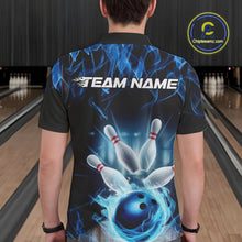 Load image into Gallery viewer, Custom Black And Blue Flame Bowling Team Polo Shirts For Men, Fire Bowling League Shirt IPHW9386