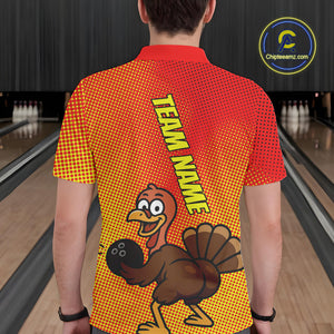 Custom Funny Twerky Turkey Bowling Polo Shirts For Men, Thanksgiving Bowling Shirt IPHW9764