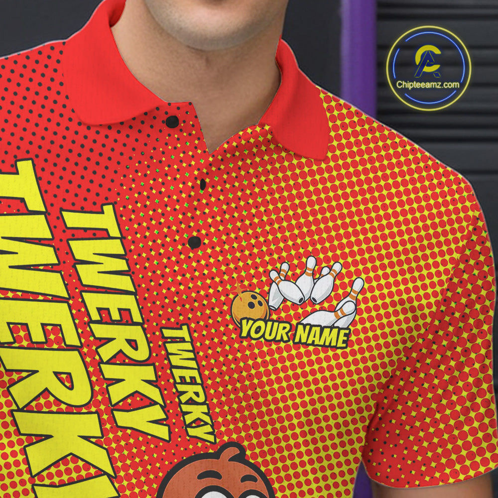 Custom Funny Twerky Turkey Bowling Polo Shirts For Men, Thanksgiving Bowling Shirt IPHW9764