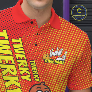 Custom Funny Twerky Turkey Bowling Polo Shirts For Men, Thanksgiving Bowling Shirt IPHW9764