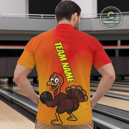 Custom Funny Twerky Turkey Bowling Quarter-Zip Shirts For Men, Thanksgiving Bowling Shirt IPHW9764