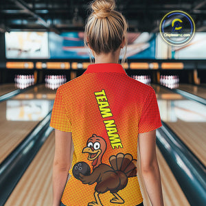 Custom Funny Twerky Turkey Bowling Women Quarter-Zip Shirts, Thanksgiving Bowling Shirt IPHW9764