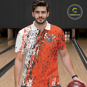 Custom Funny Orange Thanksgiving Turkey Bowling Men Polo Shirts, Turkey Bowling Jerseys IPHW9765