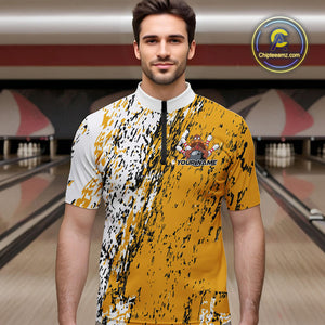 Custom Funny Yellow Thanksgiving Turkey Bowling Men Quarter-Zip Shirts, Turkey Bowling Jerseys IPHW9766