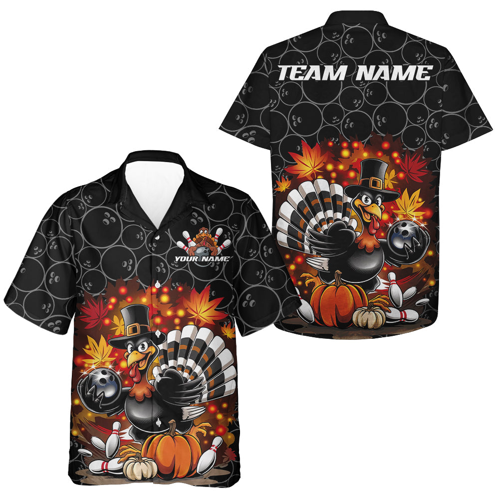 Custom Funny Thanksgiving Turkey Bowling Men And Women Hawaiian Shirts, Autumn Bowling Shirt IPHW9771