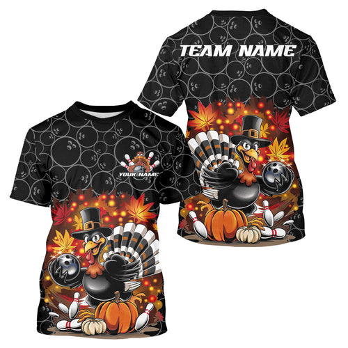 Custom Funny Thanksgiving Turkey Bowling Men T-Shirts, Autumn Bowling IPHW9771