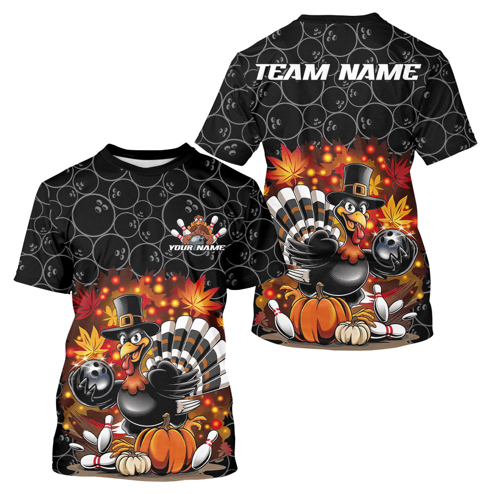 Custom Funny Thanksgiving Turkey Bowling Men T-Shirts, Autumn Bowling IPHW9771
