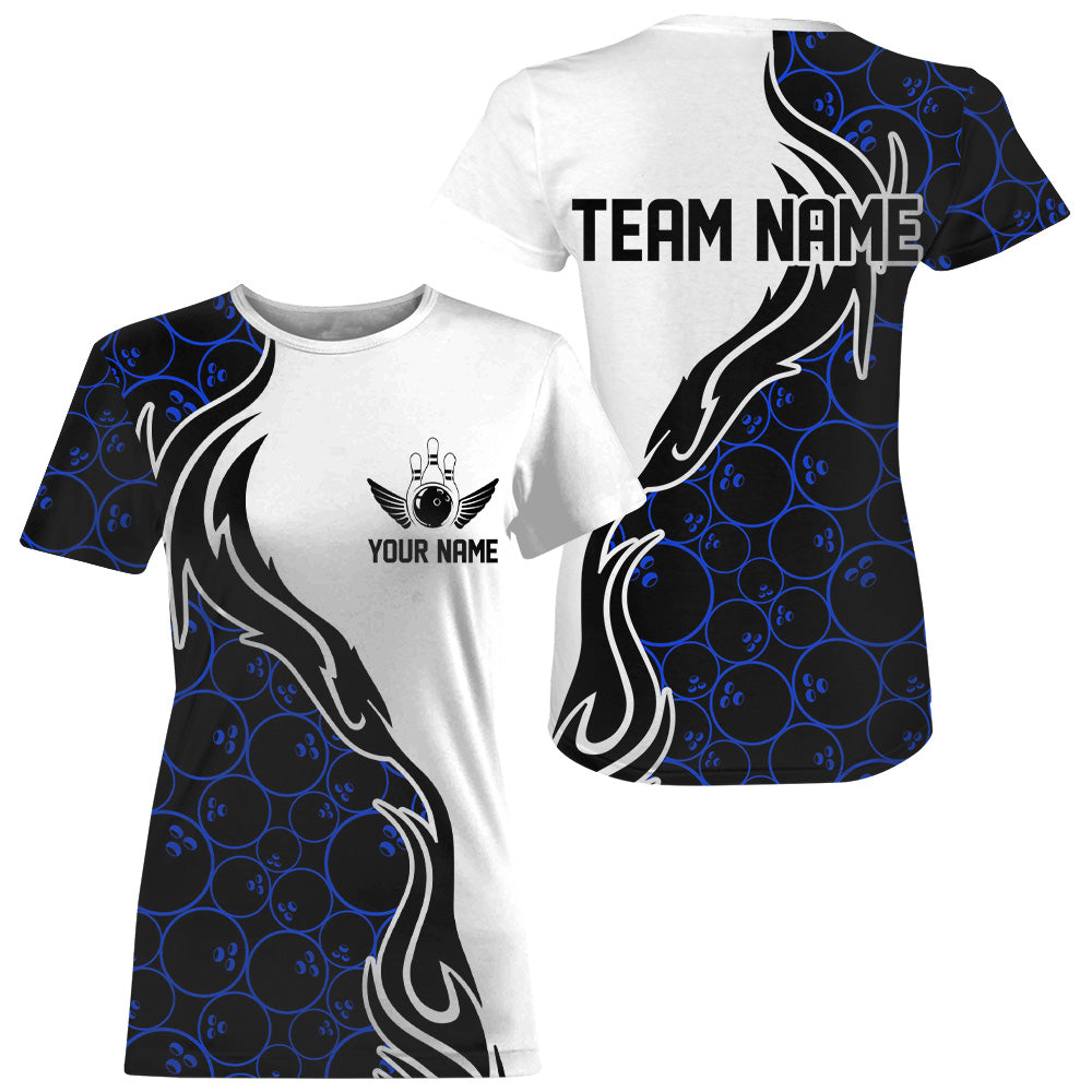Blue Bowling Pattern Custom Women Bowling T-Shirts Flame Bowling Team Jerseys IPHW5307