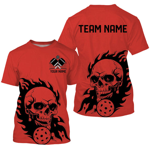 Red Custom Flame Skull Pickleball Shirts For Men And Women, Halloween Pickleball Team Outfits Halloween Pickleball  Gifts IPHW7558