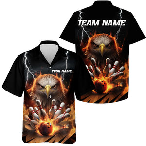 Thunder Lightning Custom Flame Eagle Bowling Hawaiian Shirts For Men, Fire Bowling Jerseys IPHW7581