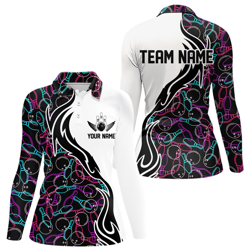 Customized Bowling Team Long Sleeve Polo Shirts For Women Bowling League Jerseys IPHW5486
