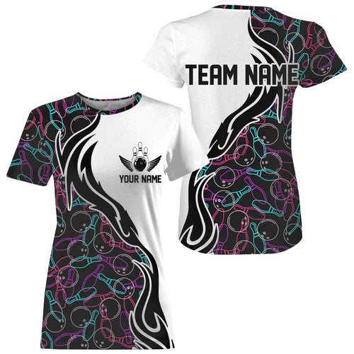 Customized Name Bowling Team T-Shirts For Women Bowling Pattern Bowling League Jerseys IPHW5486