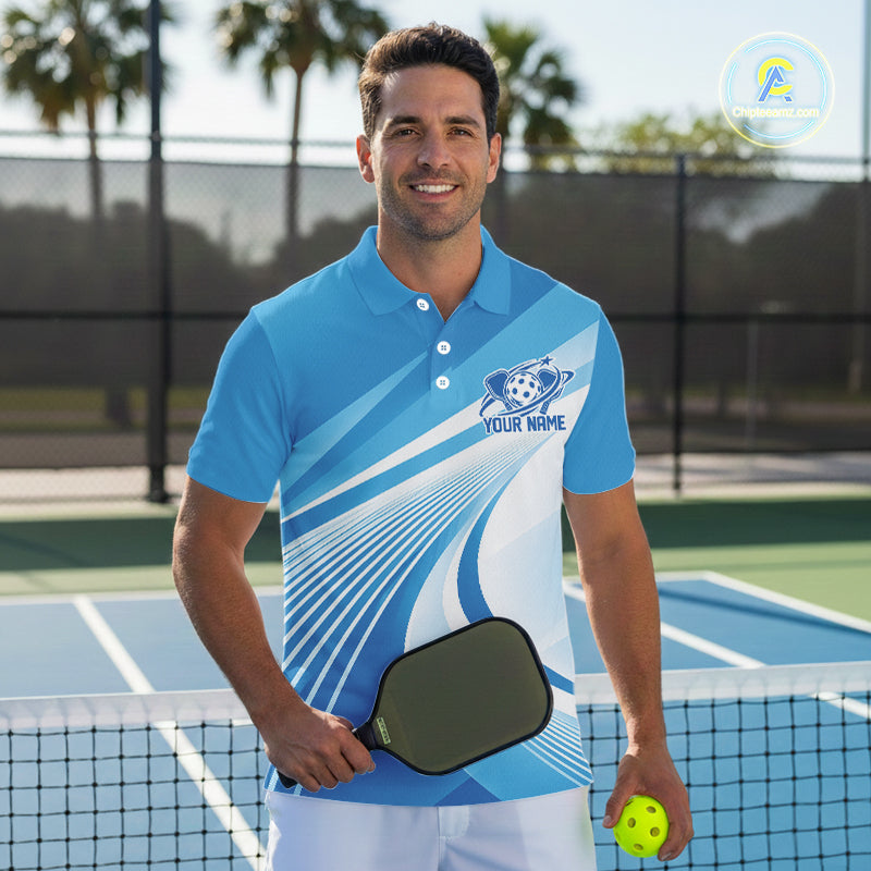 Custom Blue Pickleball Men Polo Shirt, Pickleball League Team Uniform IPHW12742