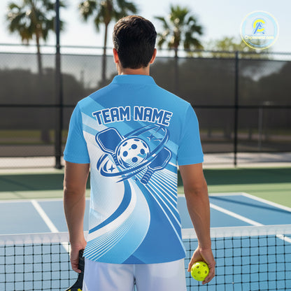 Custom Blue Pickleball Men Polo Shirt, Pickleball League Team Uniform IPHW12742