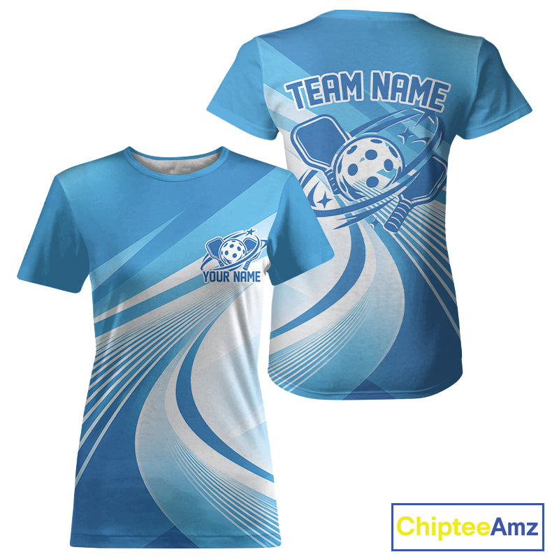 Custom Blue Pickleball Women T-Shirts, Pickleball League Team Uniform IPHW12742