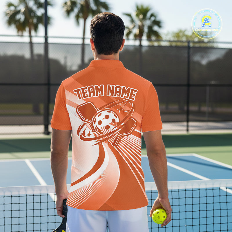 Custom Orange Pickleball Men Polo Shirt, Pickleball League Team Uniform IPHW12743