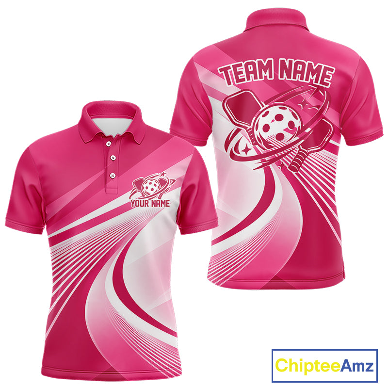 Custom Pink Pickleball Men Polo Shirt, Pickleball League Team Uniform IPHW12744