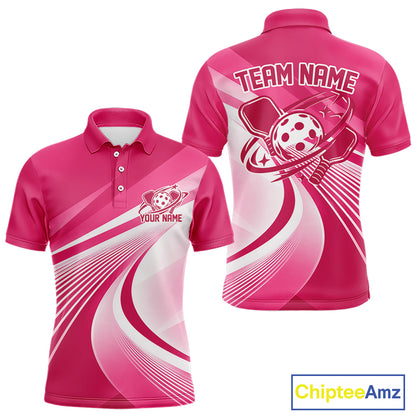 Custom Pink Pickleball Men Polo Shirt, Pickleball League Team Uniform IPHW12744
