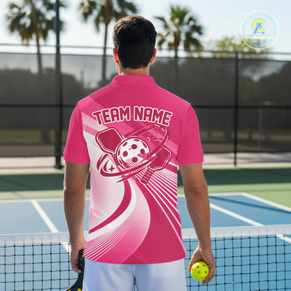 Custom Pink Pickleball Men Polo Shirt, Pickleball League Team Uniform IPHW12744