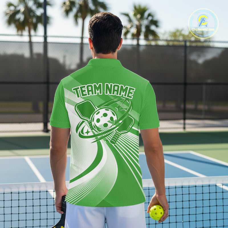 Custom Green Pickleball Men Polo Shirt, Pickleball League Team Uniform IPHW12745