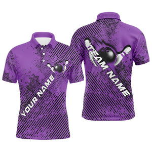 Custom Purple Bowling Jerseys, Grunge Bowling Polo Shirts For Men Bowlers Outfits IPHW8229