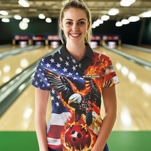 Load image into Gallery viewer, Custom USA Eagle Bowling Polo Shirts For Women, Patriotic Bowling League Shirt IPHW8451