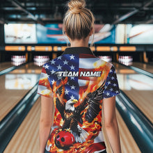 Load image into Gallery viewer, Custom USA Eagle Bowling Polo Shirts For Women, Patriotic Bowling League Shirt IPHW8451