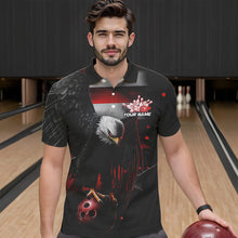 Load image into Gallery viewer, Custom Black And Red US Flag Eagle Bowling Polo Shirts For Men, Patriotic Bowling League Shirt IPHW8453
