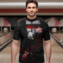 Load image into Gallery viewer, Custom Black And Red US Flag Eagle Bowling Quarter-Zip Shirt For Men, Patriotic Bowling League Shirt IPHW8453