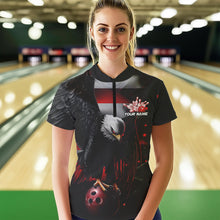 Load image into Gallery viewer, Custom Black And Red US Flag Eagle Patriotic Bowling Quarter-Zip Shirts For Women IPHW8453