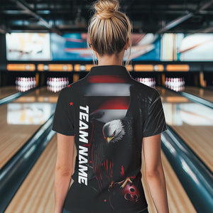 Custom Black And Red US Flag Eagle Patriotic Bowling Quarter-Zip Shirts For Women IPHW8453