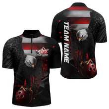 Load image into Gallery viewer, Custom Black And Red US Flag Eagle Bowling Quarter-Zip Shirt For Men, Patriotic Bowling League Shirt IPHW8453