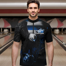 Load image into Gallery viewer, Custom Black And Blue US Flag Eagle Mens Bowling Quarter-Zip Shirts, Patriotic Bowling League Shirt IPHW8454