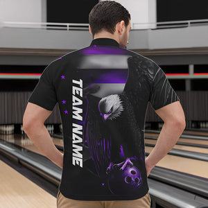 Custom Black And Purple US Flag Eagle Mens Bowling Quarter-Zip Shirt, Patriotic Bowling League Shirt IPHW8455