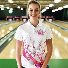 Load image into Gallery viewer, Custom White And Pink Splatter Bowling Polo Shirts For Women, Bowling Tournament Shirt IPHW8459