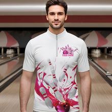 Load image into Gallery viewer, Custom White And Pink Splatter Bowling Quarter-Zip Shirts For Men, Bowling Tournament Shirt IPHW8459