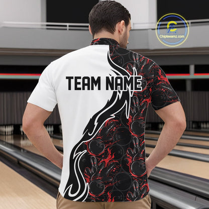 Custom Black And Red Flame Bowling Team Shirts, Bowling League Shirt Men Bowling Jersey IPHW10543
