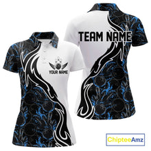Load image into Gallery viewer, Custom Black And Blue Flame Bowling Team Shirts, Bowling League Shirt Women Bowling Jersey IPHW10545