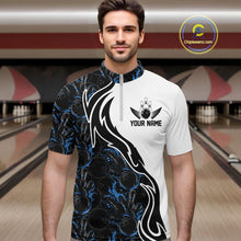 Load image into Gallery viewer, Custom Black And Blue Flame Bowling Team Shirts, Bowling League Shirt Men Bowling Jersey IPHW10545