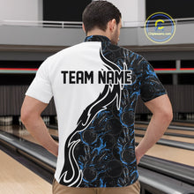 Load image into Gallery viewer, Custom Black And Blue Flame Bowling Team Shirts, Bowling League Shirt Men Bowling Jersey IPHW10545