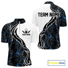 Load image into Gallery viewer, Custom Black And Blue Flame Bowling Team Shirts, Bowling League Shirt Men Bowling Jersey IPHW10545