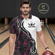 Load image into Gallery viewer, Custom Black And Pink Flame Bowling Team Shirts, Bowling League Shirt Men Bowling Jersey IPHW10546