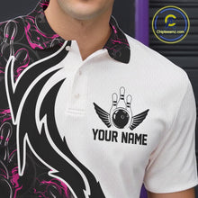Load image into Gallery viewer, Custom Black And Pink Flame Bowling Team Shirts, Bowling League Shirt Men Bowling Jersey IPHW10546